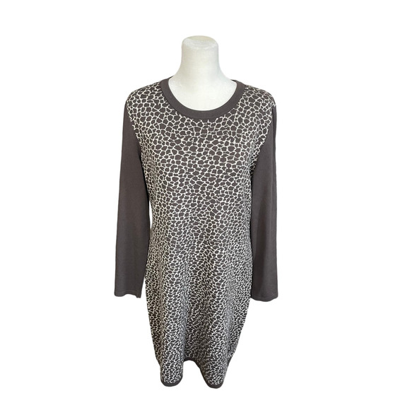 Max Mara Weekend Women Wool Sweater Dress Large Brown Beige Animal Print Stretch - Picture 2 of 11